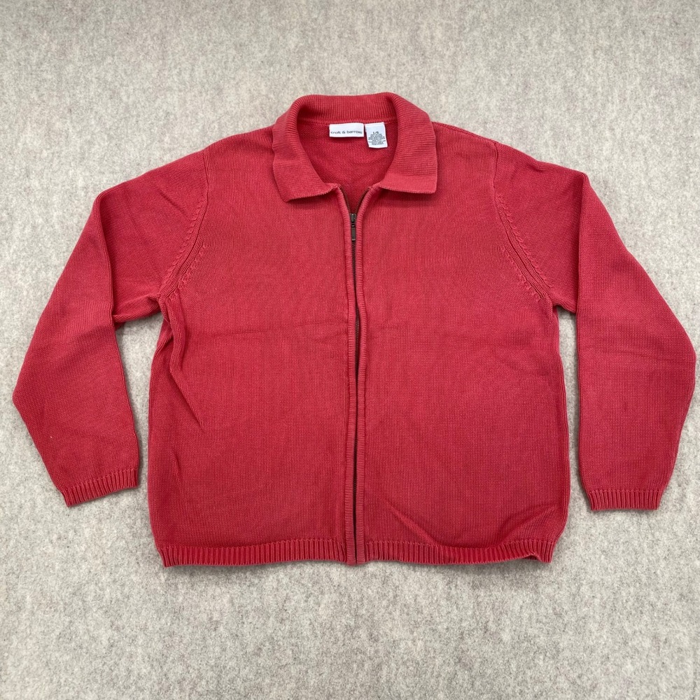 Croft & Barrow Mens Red Full Zip Cotton Knit Cardigan Sweater Large L